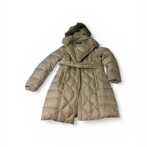 Tan Quilted Puffer Coat with Fur Trim
